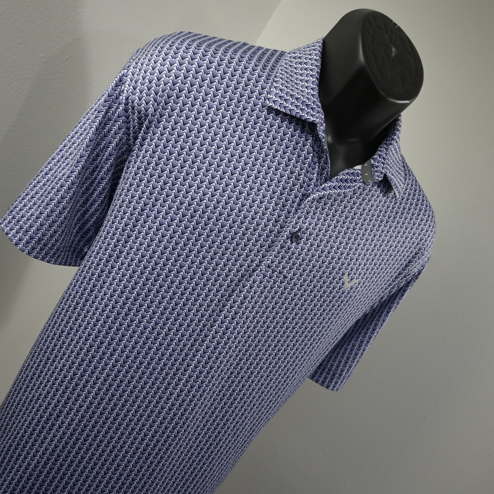 Callaway Polo Shirt Mens Large Blue Geometric Print Performance Short Sleeve - Picture 3 of 11